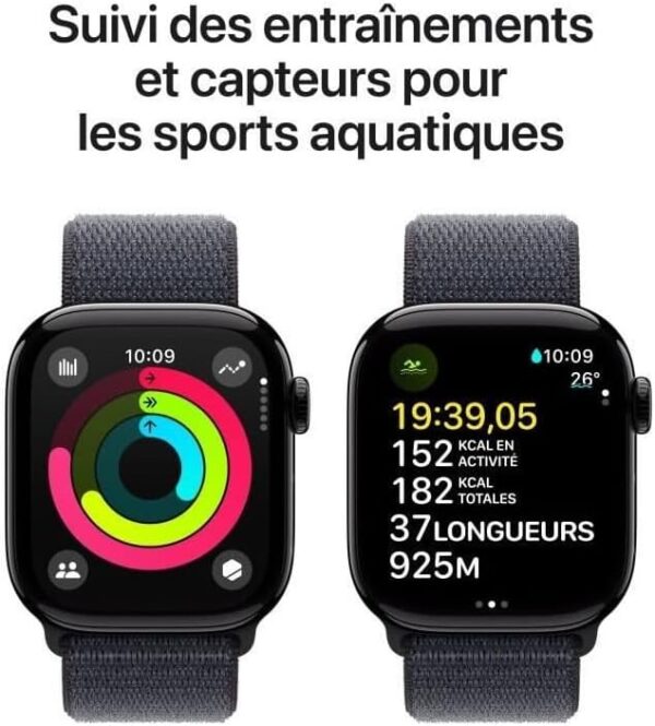 Apple Watch Series 10 (GPS 42mm) Smartwatch - Jet Black Aluminium Kast - Inkt Geweven Sportband - Track Conditie - Afbeelding 5
