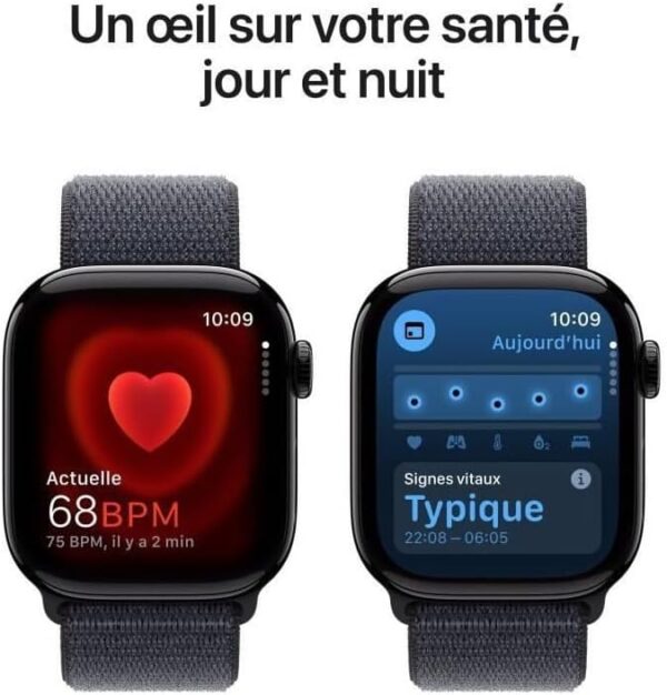 Apple Watch Series 10 (GPS 42mm) Smartwatch - Jet Black Aluminium Kast - Inkt Geweven Sportband - Track Conditie - Afbeelding 3