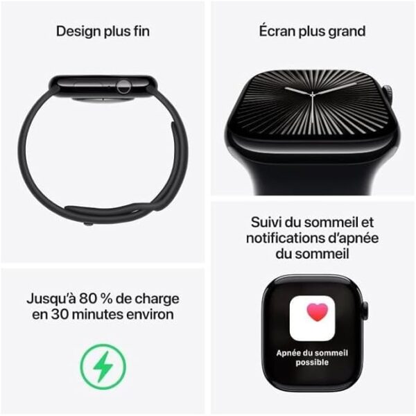 Apple Watch Series 10 (GPS 42mm) Smartwatch - Jet Black Aluminium Kast - Inkt Geweven Sportband - Track Conditie - Afbeelding 2